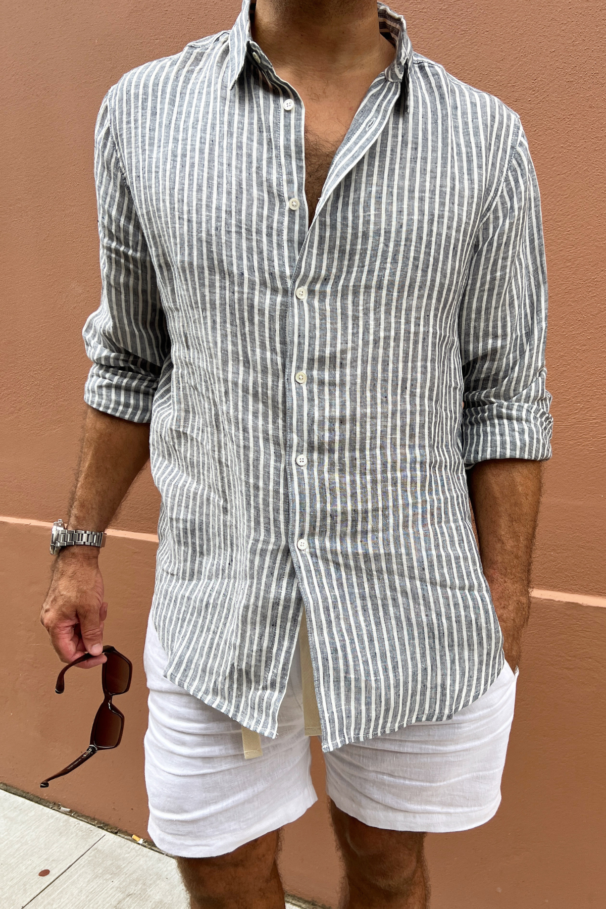 Amalfi Linen Shirt Navy Stripe