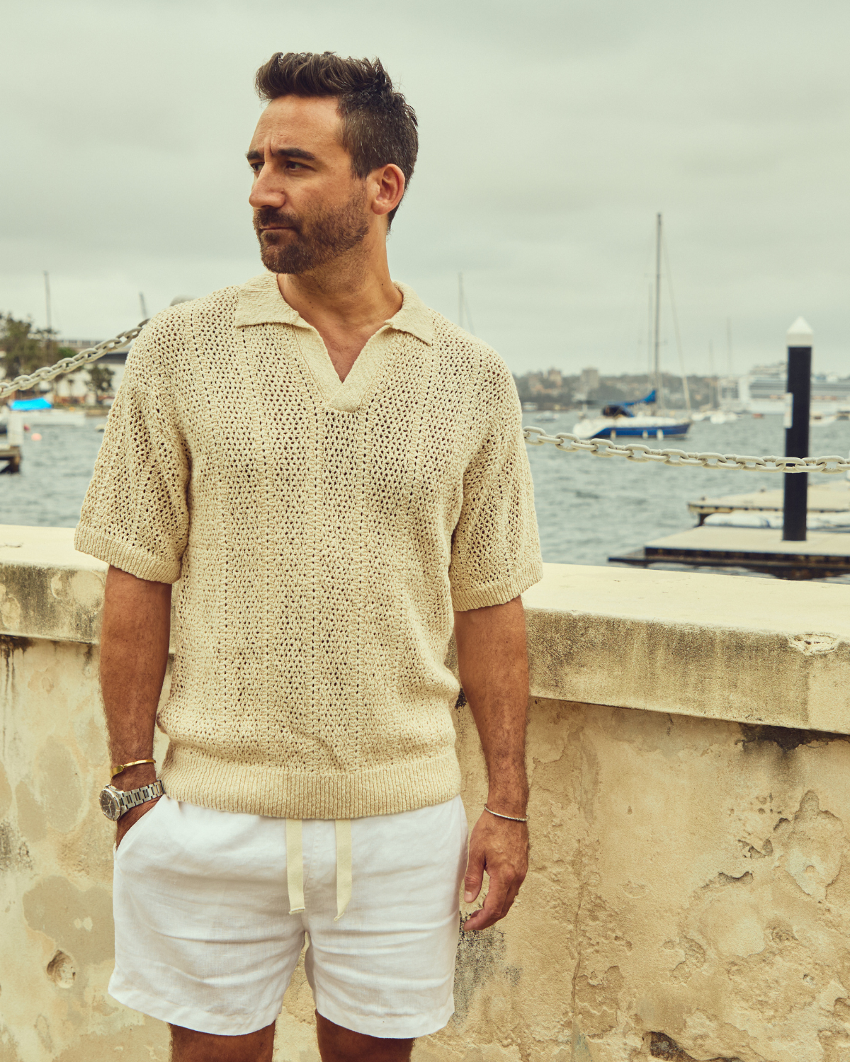 Amalfi Stripe Linen Short - White