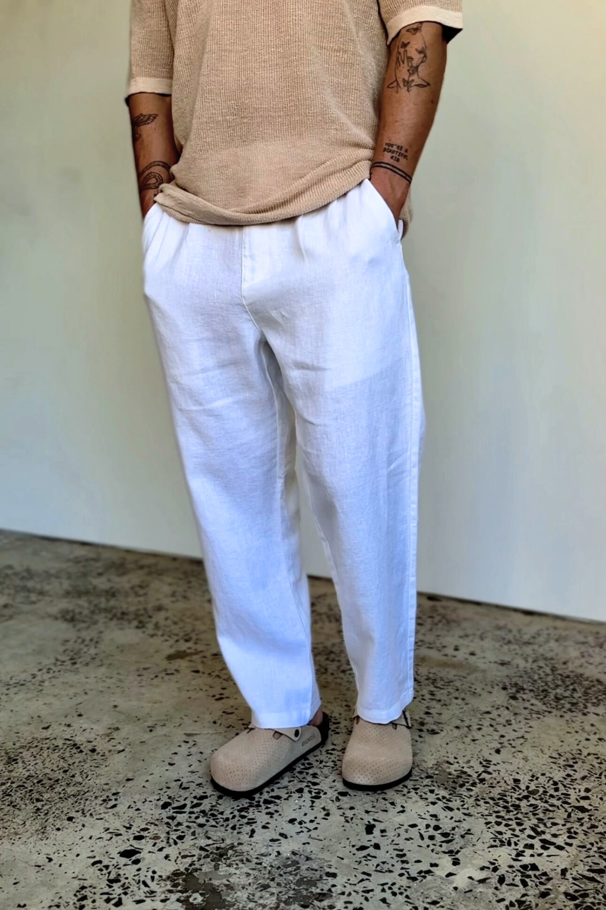 Linen Slack Pant - White