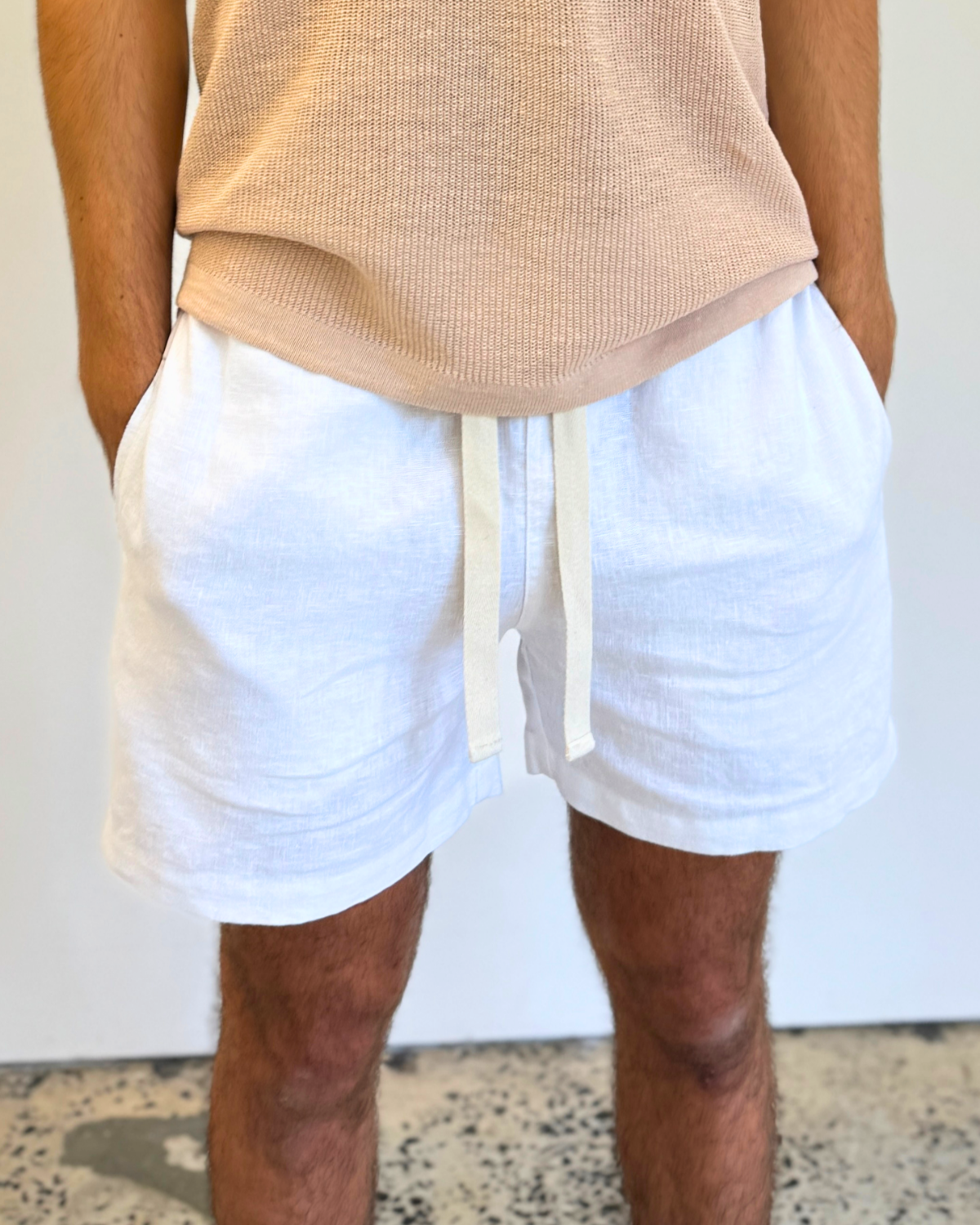 Amalfi Stripe Linen Short - White