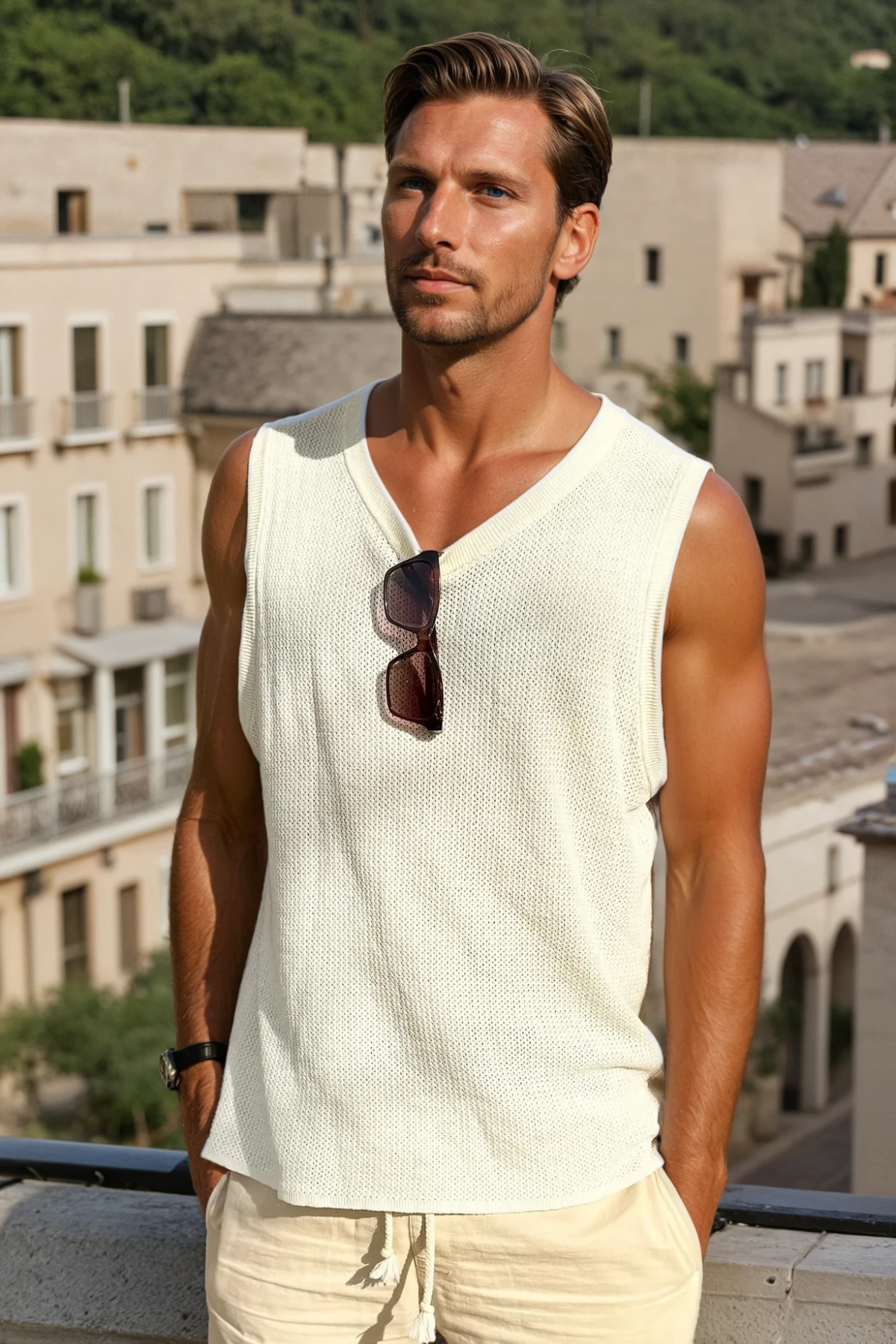 Plane Knit Vest White