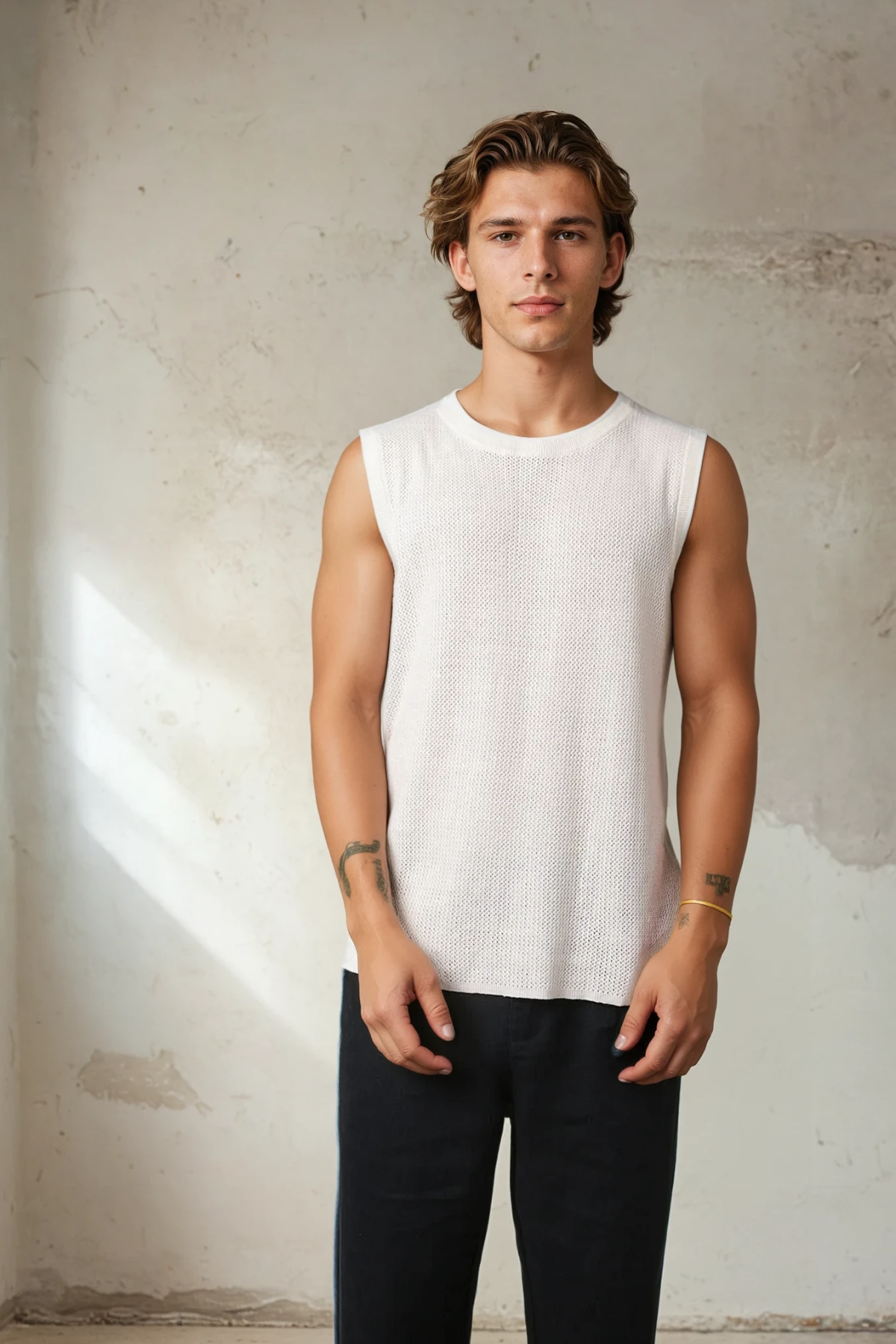 Plane Knit Vest White